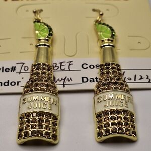 Novelty Summer Cocktail Bottle Earrings Lime Rhinestone